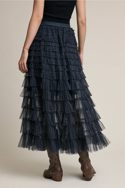 Lyla Plaid Mesh Ruffle Skirt