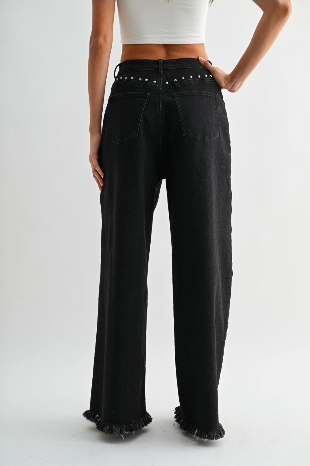 Wide Leg Denim Stud Pant