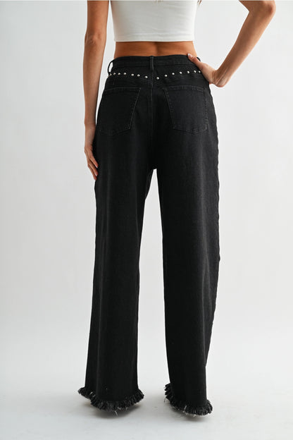 Wide Leg Denim Stud Pant