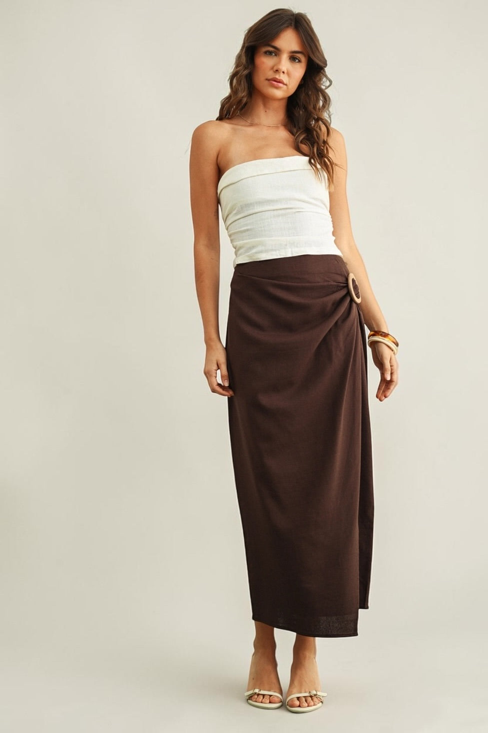 Linen Wrap Skirt - Brown