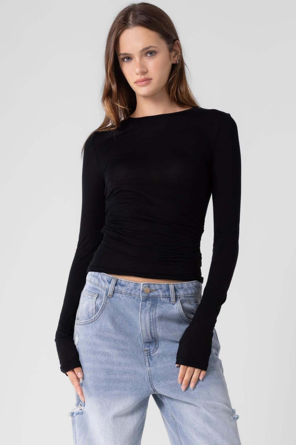 Shirred Black Top