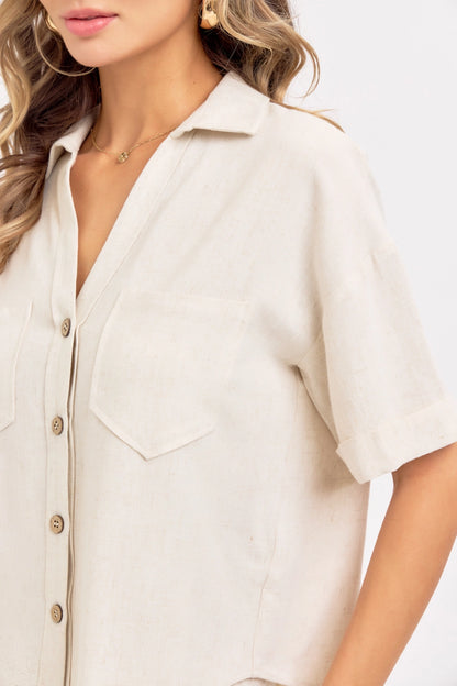 Linen Blend Button Down