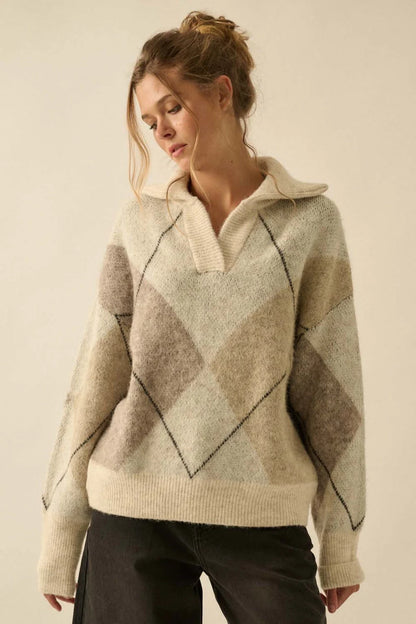 Argyle Plaid Knit Sweater