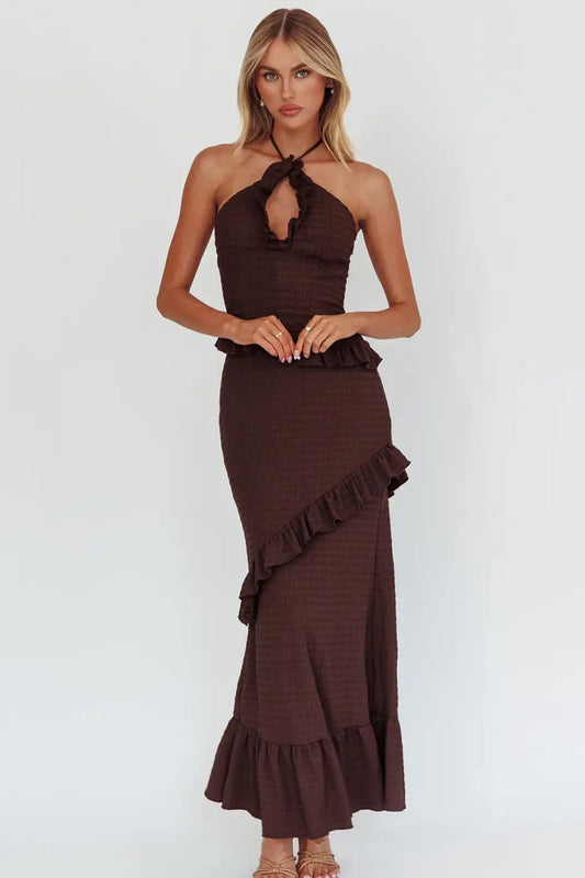 Chocolate Crinkle Maxi Dress