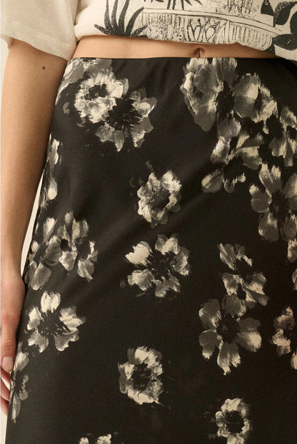 Floral Satin Maxi Skirt
