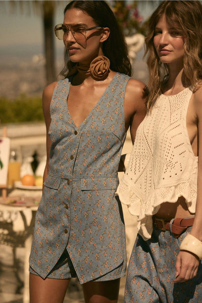 Floral Denim Vest Romper
