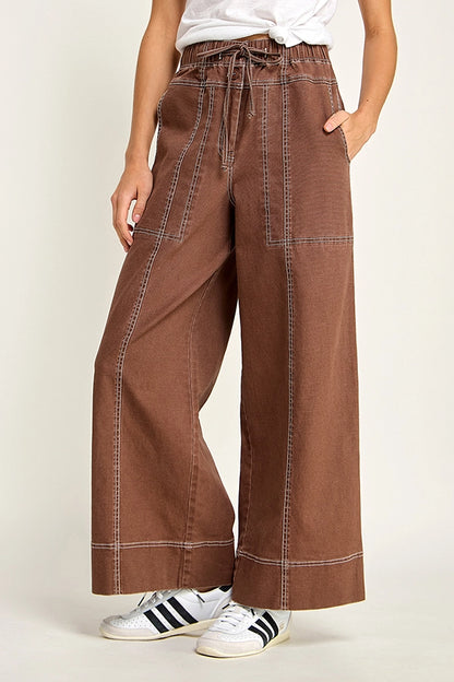 Cotton Twill Wide Leg Pant - Brown