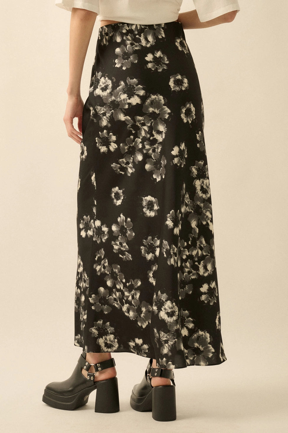 Floral Satin Maxi Skirt