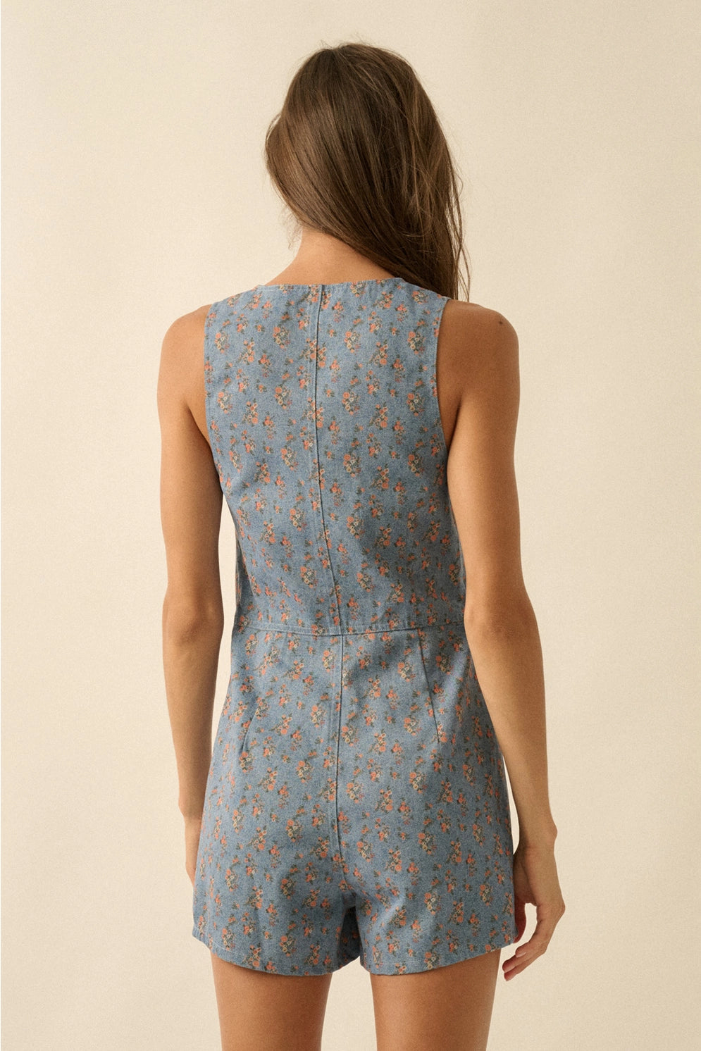 Floral Denim Vest Romper
