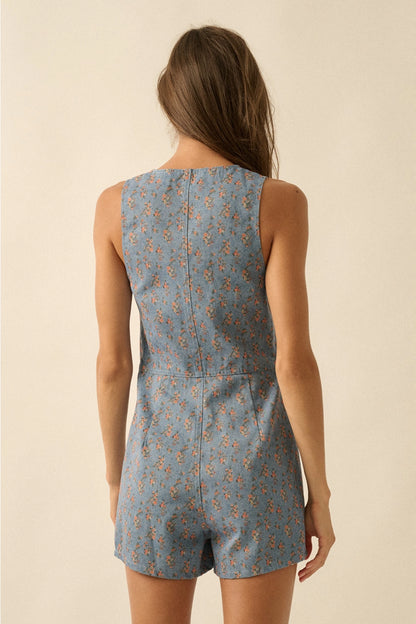 Floral Denim Vest Romper