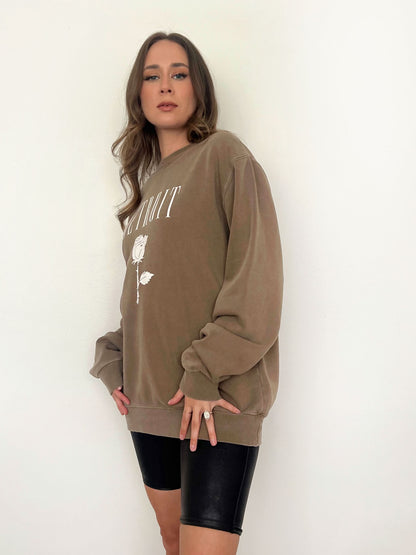 Smell The Roses Modern Crewneck-Brown