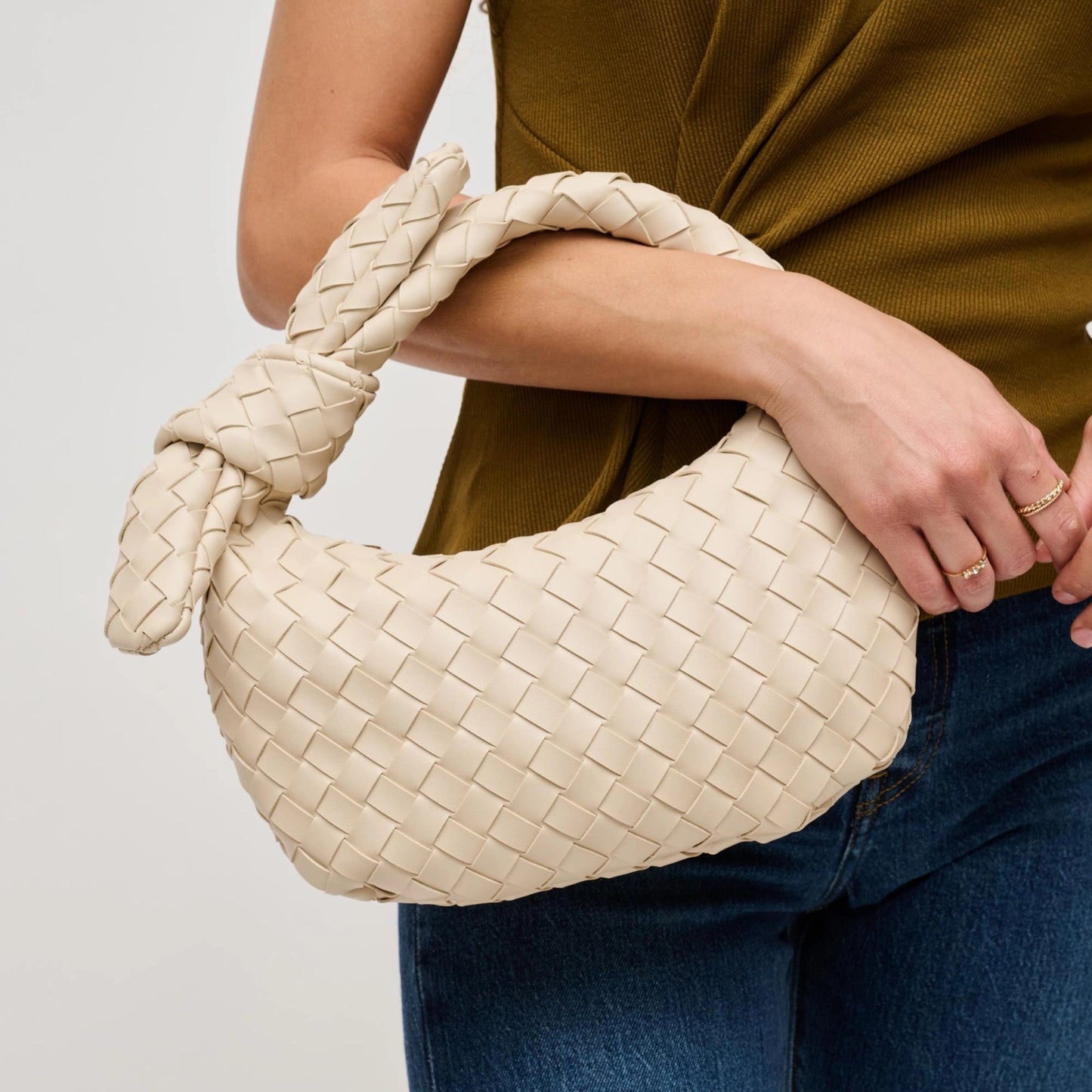 Lizbeth Woven Knot Clutch - Oatmilk