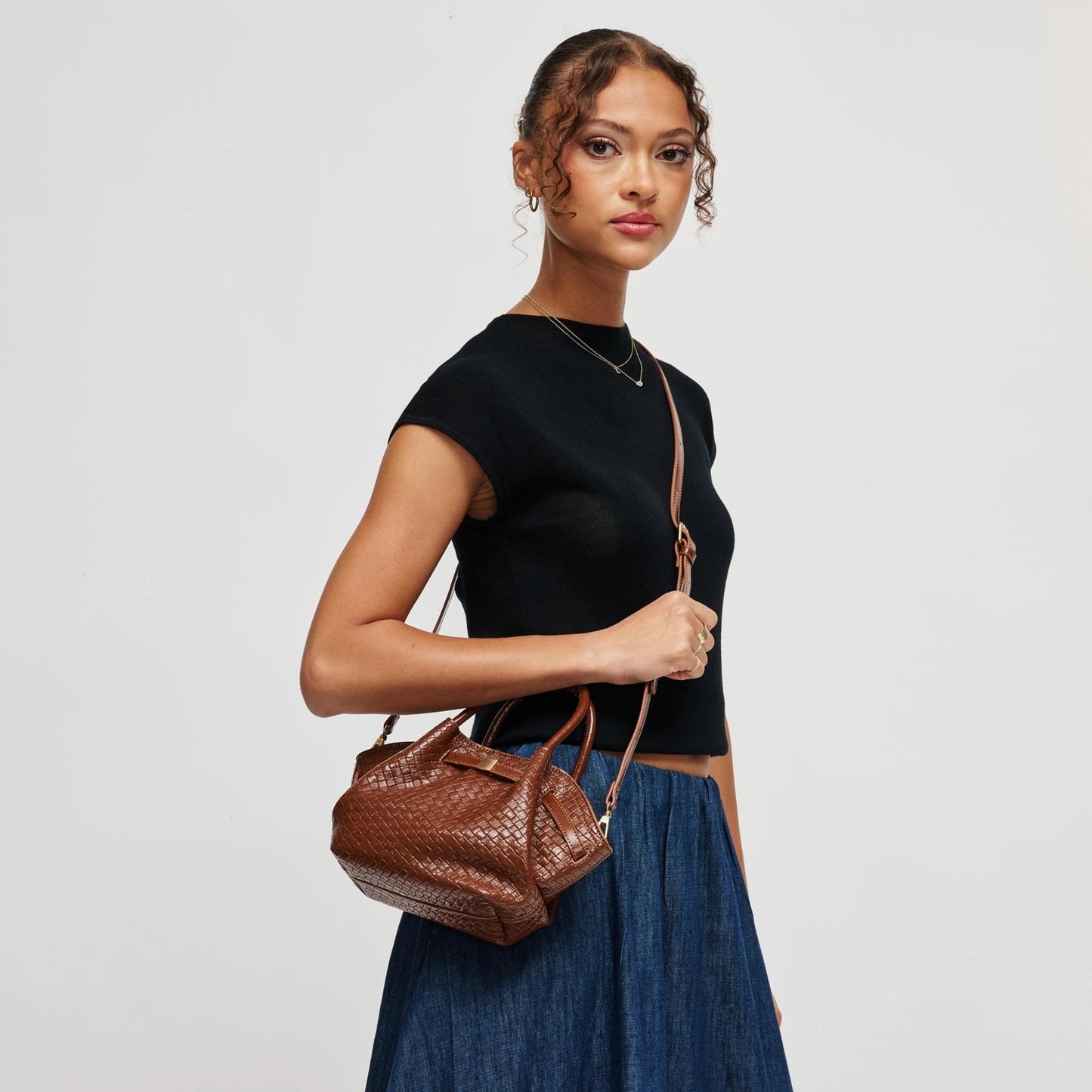 Selena Woven Crossbody - Brown