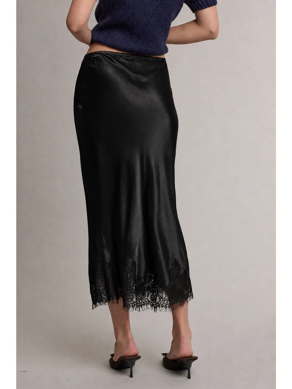 Satin Lace Midi Skirt
