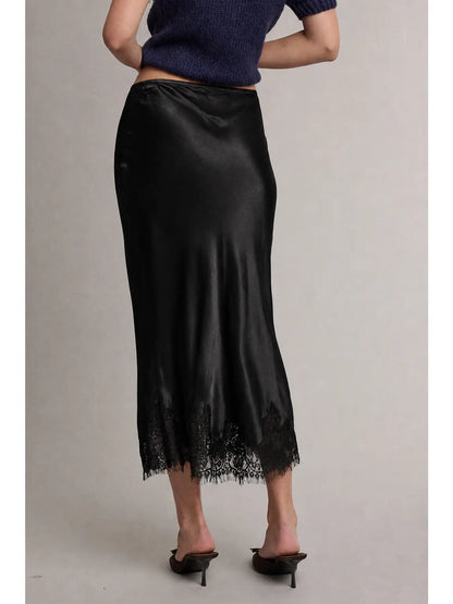 Satin Lace Midi Skirt