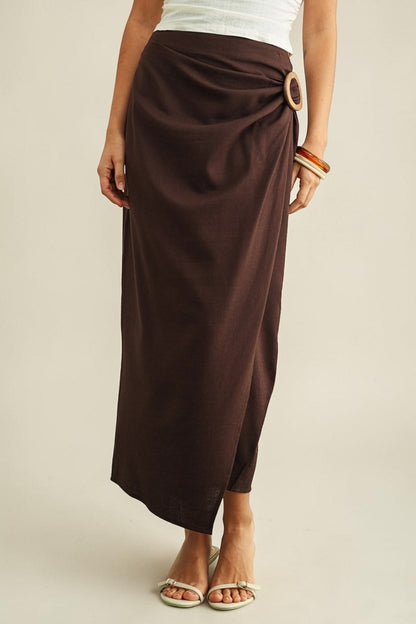 Linen Wrap Skirt - Brown