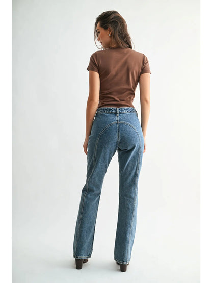 Mid Rise Front Seamed Boot Cut