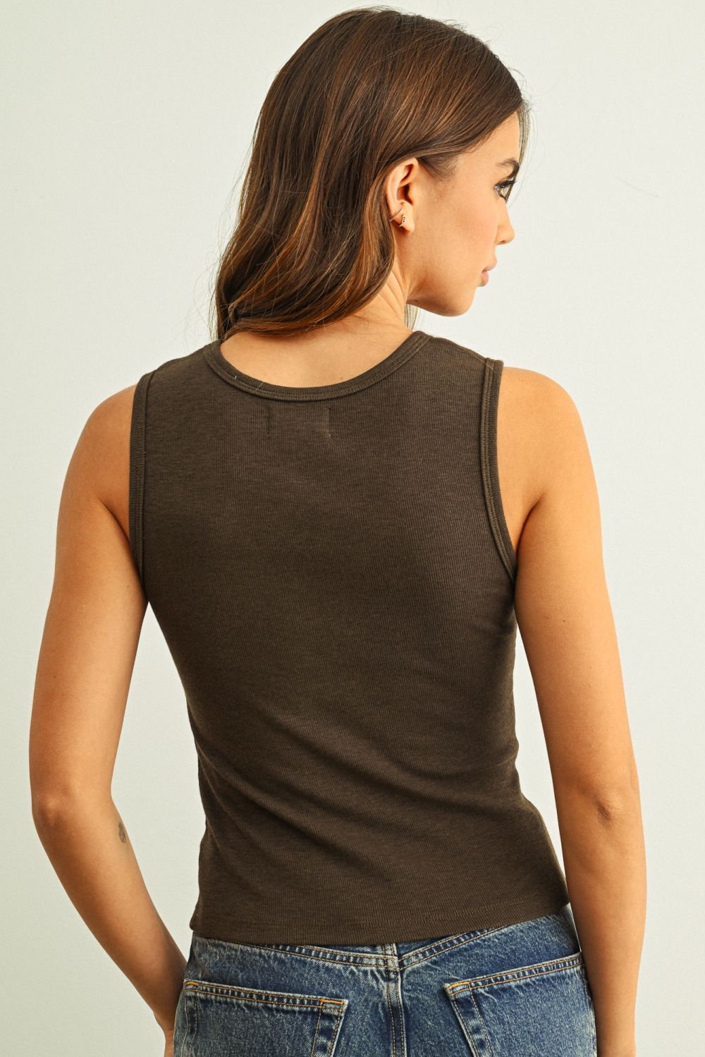 U Neck Ribbed Tank - Charcoal