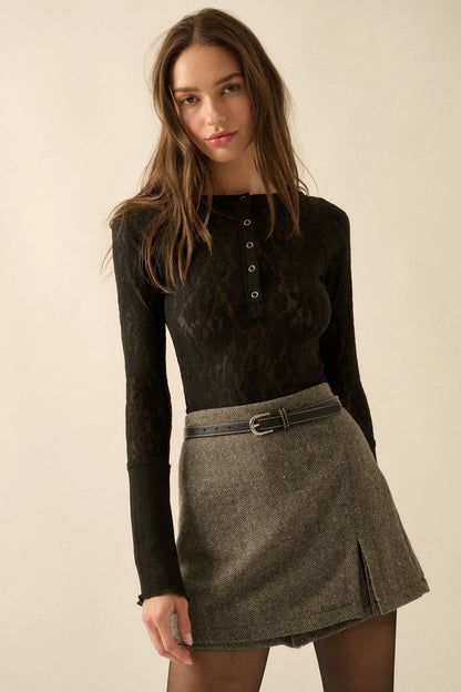 Floral Lace Raglan - Black