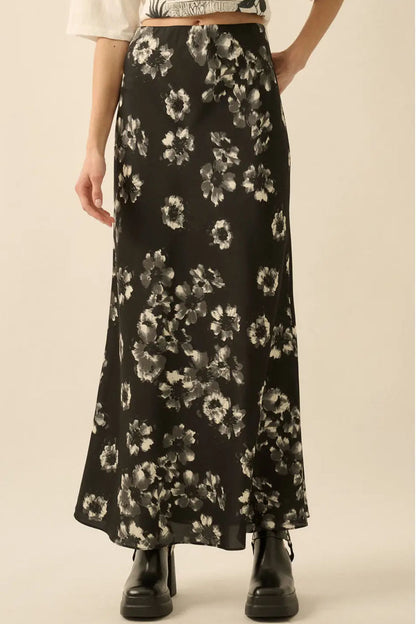 Floral Satin Maxi Skirt
