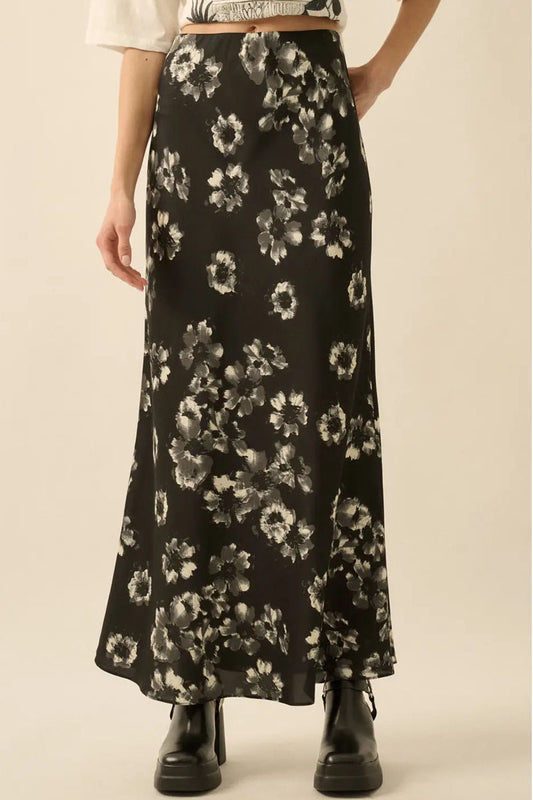 Floral Satin Maxi Skirt