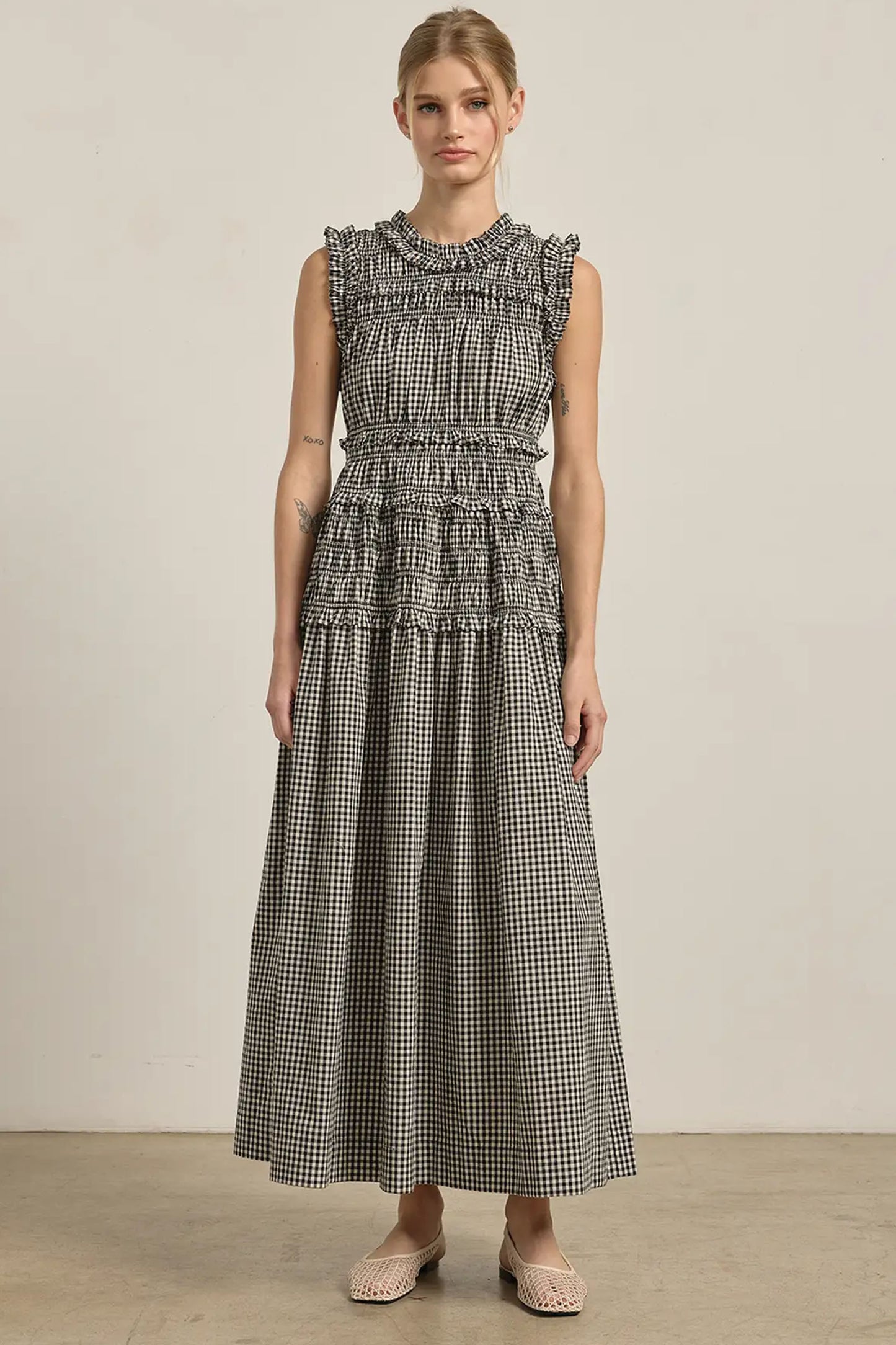 Smocked Gingham Maxi Dress
