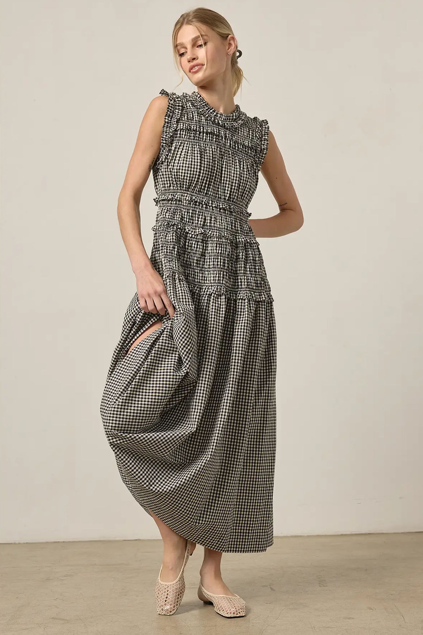 Smocked Gingham Maxi Dress