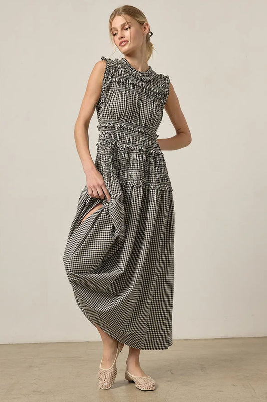 Smocked Gingham Maxi Dress