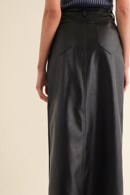 High Slit Leather Maxi Skirt