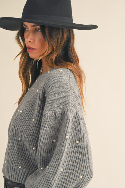 Charlotte Pearl Beaded Sweater - Grey