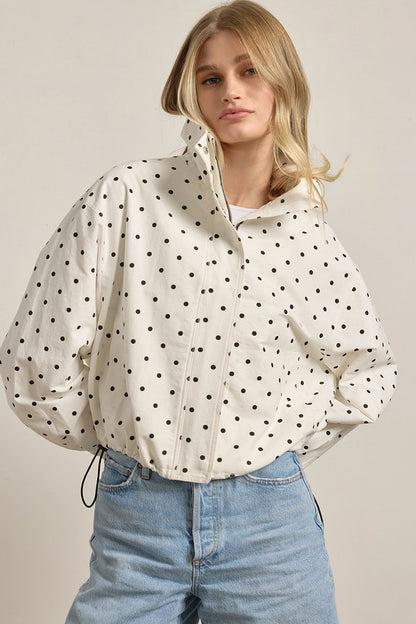 Polka Dot High Neck Jacket - BIRD BEE