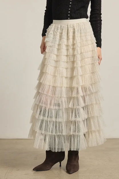 Tiered Mesh Polka Dot Skirt