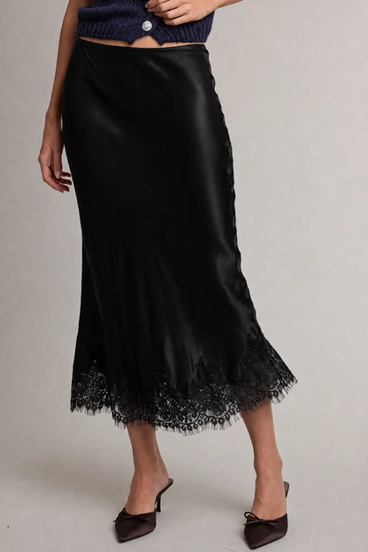 Satin Lace Midi Skirt