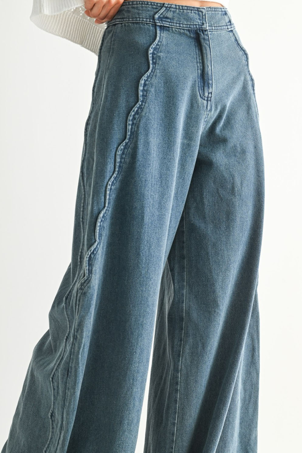 Scalloped Stretch Wide Leg Jean