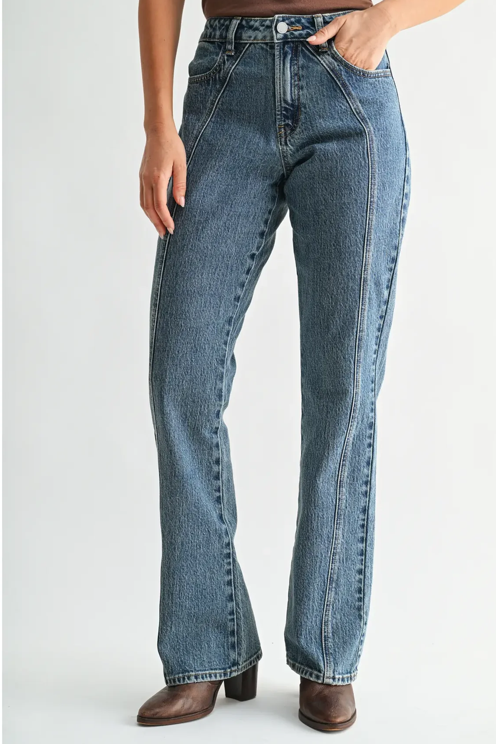 Mid Rise Front Seamed Boot Cut